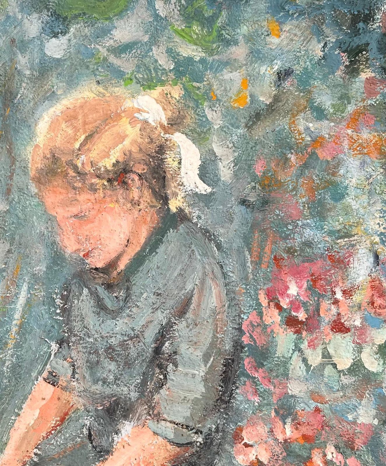 Fanch Lelimpressionist Painting Of A Young Girl Gathering Flowers In A Garden photo buy