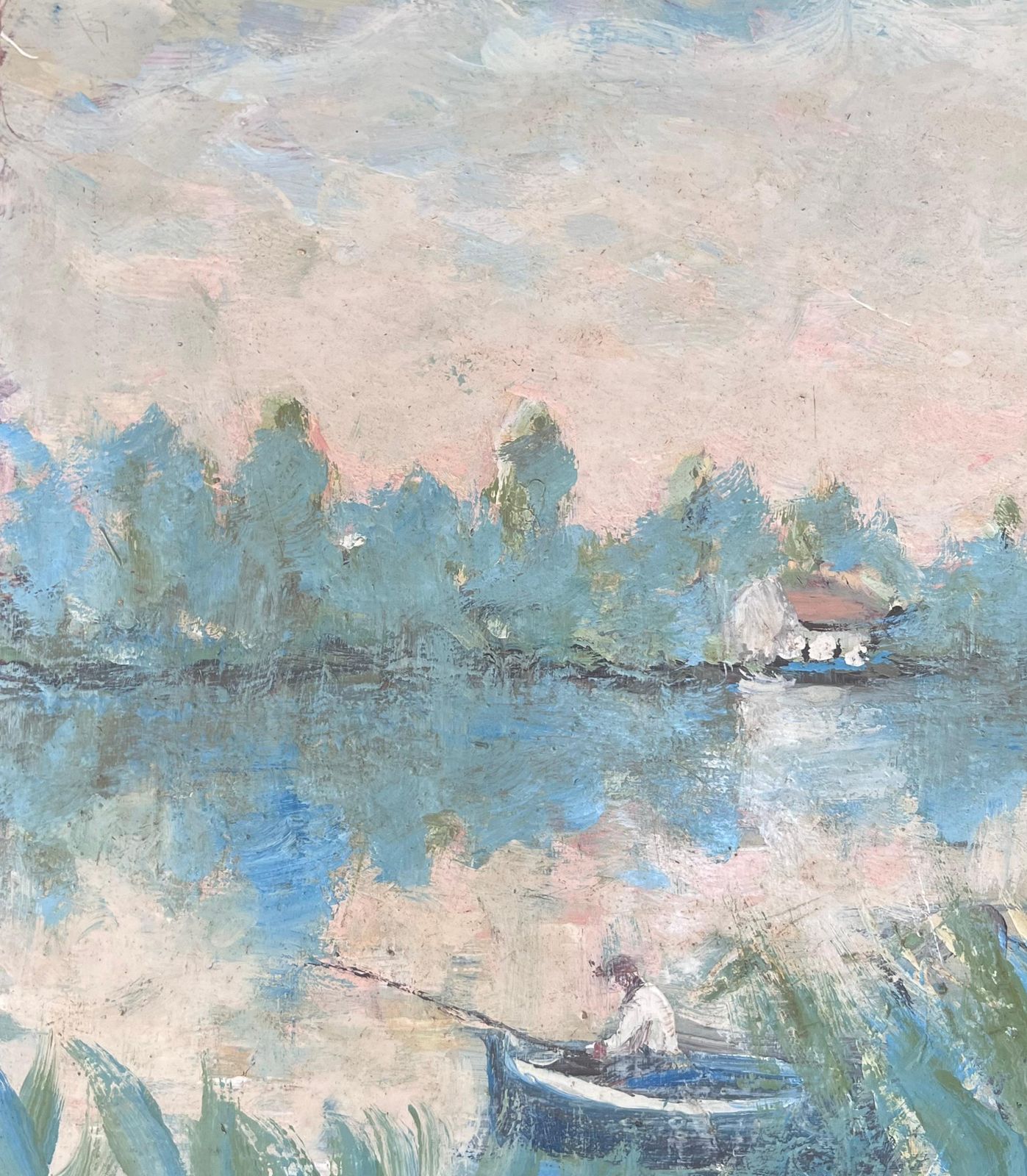 Fanch Lelfigure Fishing In Mossy Summery Lake French Landscape Oil Painting19th Century photo Art