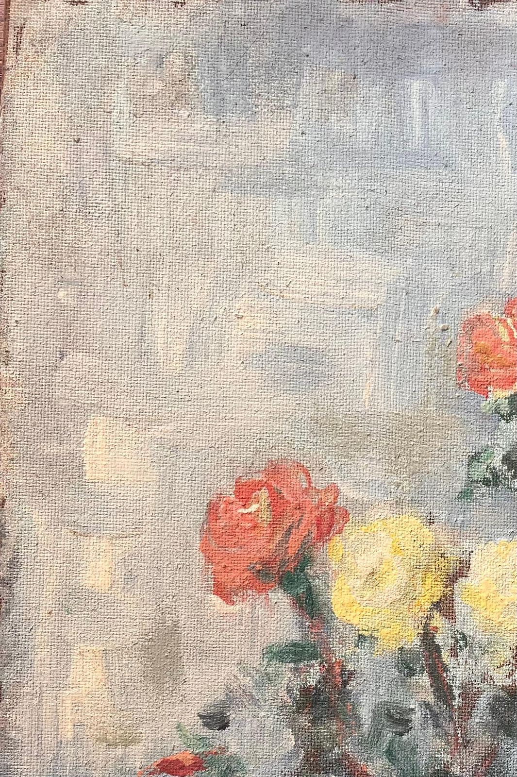 Fanch Lelfrench Impressionist Still Life Of Yellow And Red Roses In Copper Vase photo 491.0