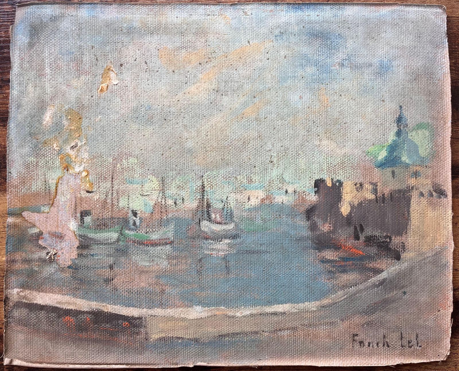Fanch Lelimpressionist Oil Painting Port Scene With Green Dome And Fishing Boats photo furniture