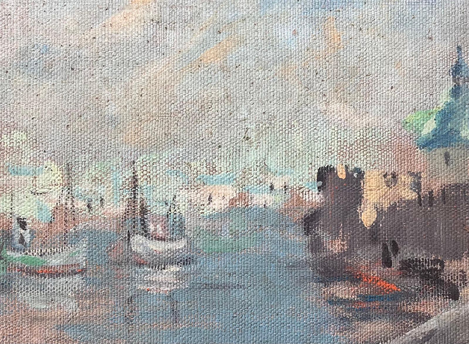 Fanch Lelimpressionist Oil Painting Port Scene With Green Dome And Fishing Boats photo buy
