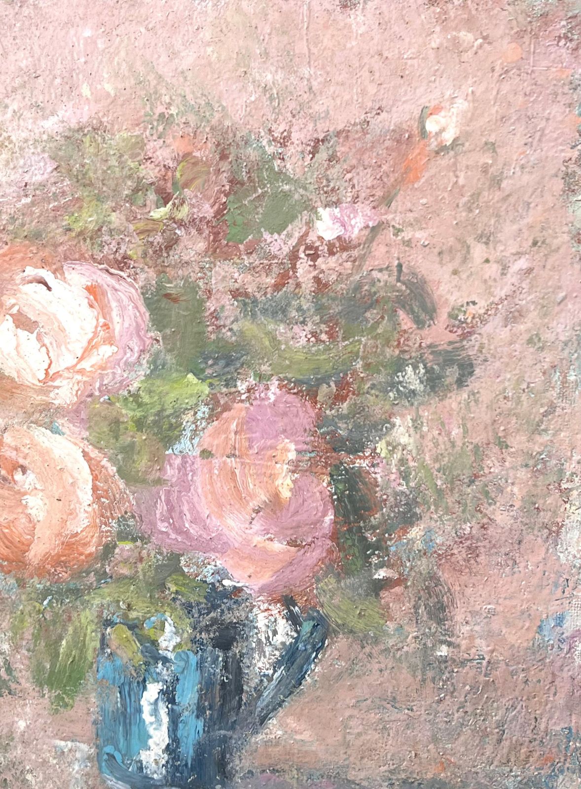 Fanch Lelpink Roses In Blue Vase Interior French Landscape Oil Painting19th Century photo Art