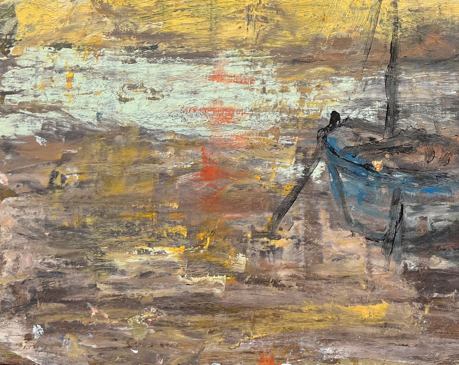 Fanch Lelfrench Impressionist Seascape Of Moored Boat At Sunset With Yellow Sky photo Art