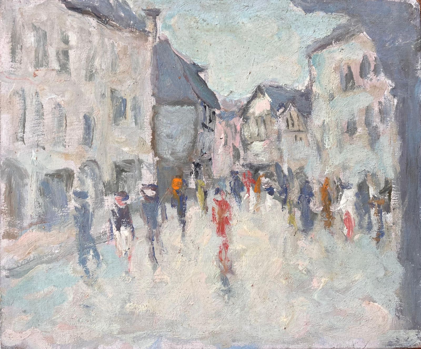 Fanch Lelimpressionist French Street Scene With Figures And Architecture Rue Animée2007