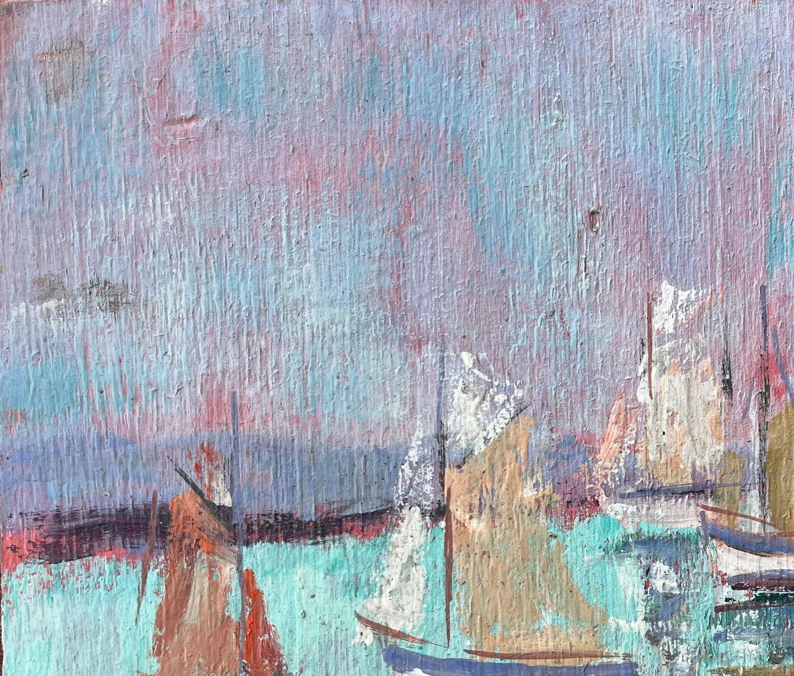 Fanch Lelimpressionist French Port Scene With Colourful Sails And Pink Skies1993 photo 535.0