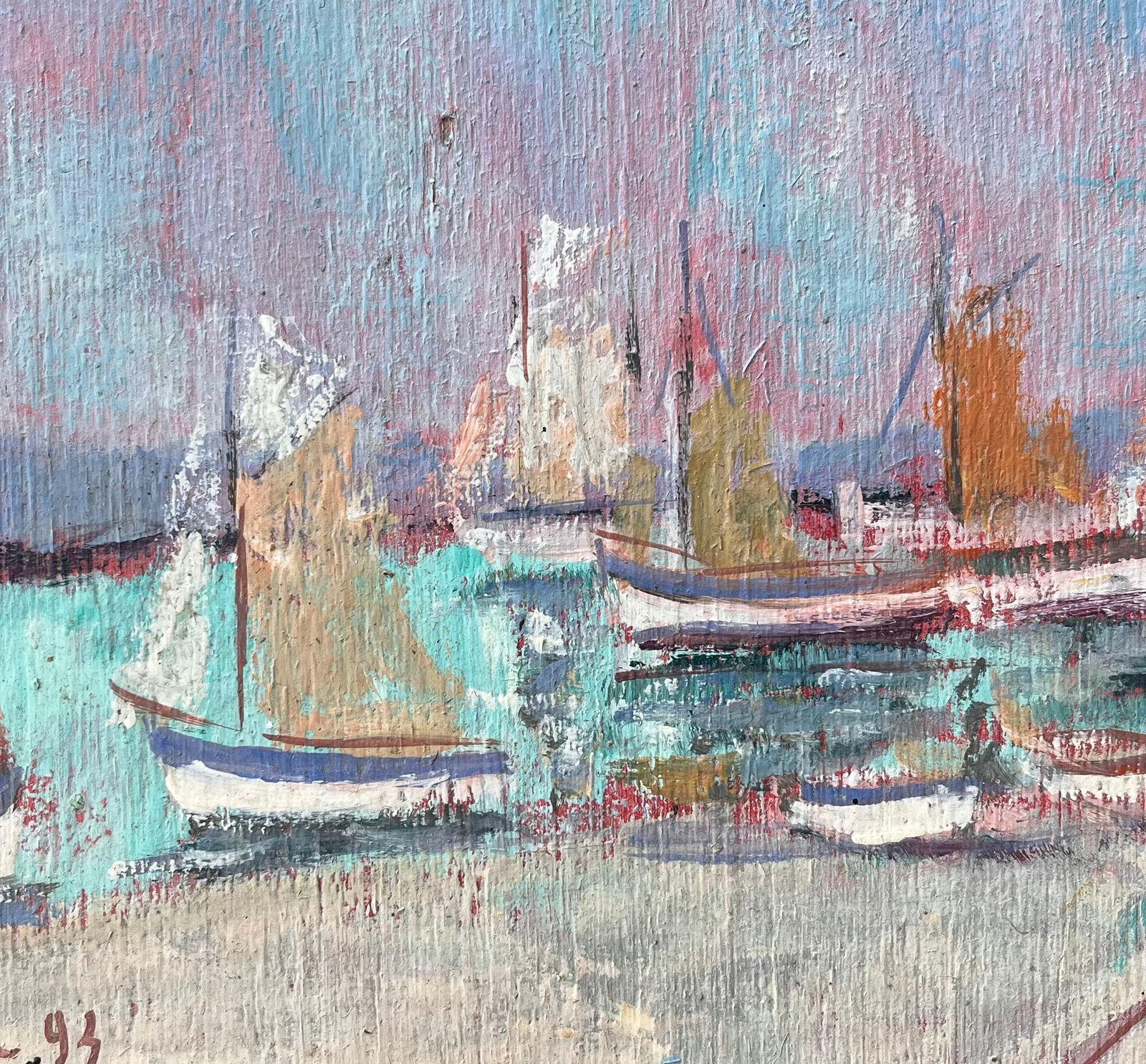 Fanch Lelimpressionist French Port Scene With Colourful Sails And Pink Skies1993 photo buy