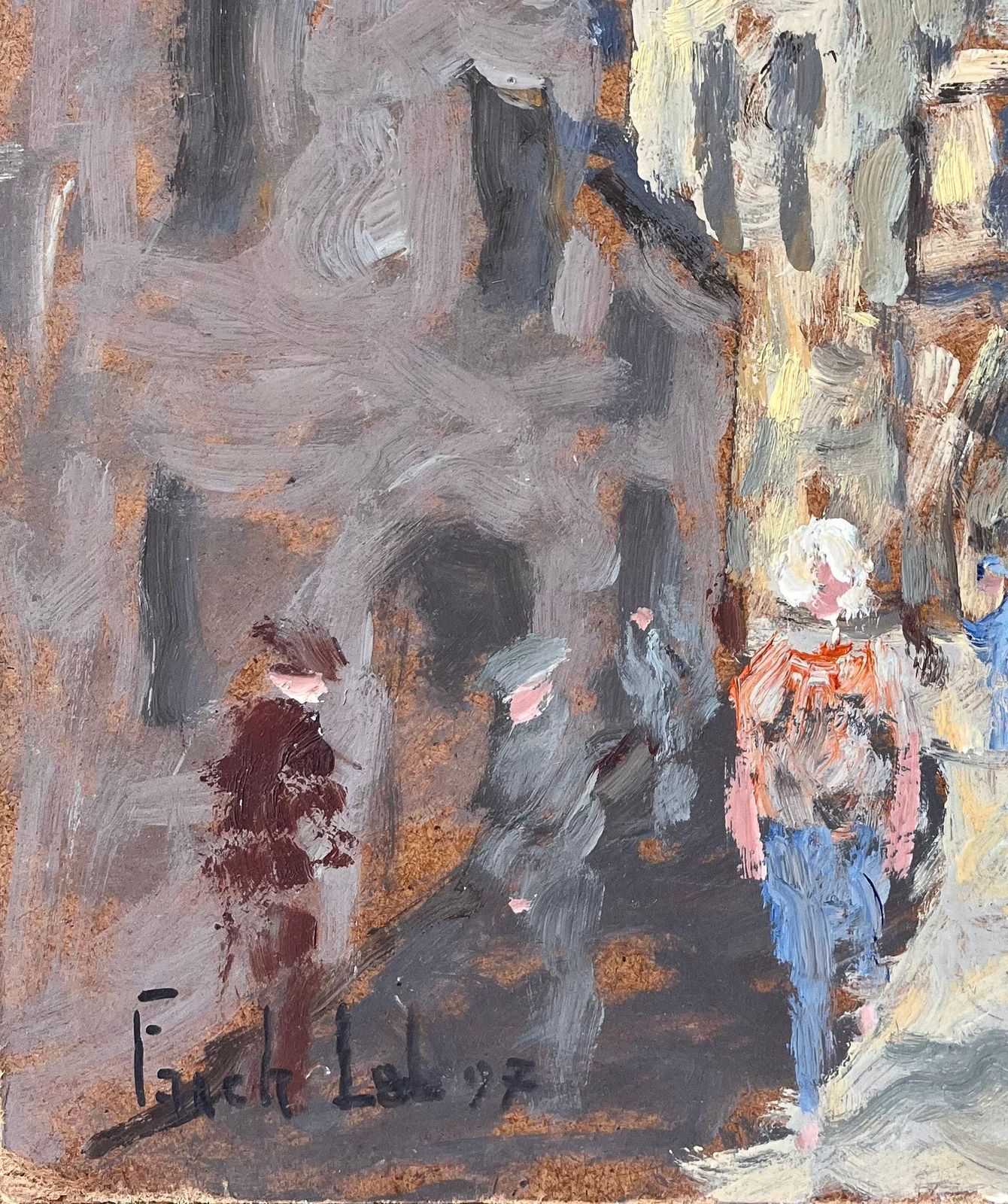 Fanch Lelfrench Impressionist Oil Painting Of Busy Street Scene In Dieulefit DRôme1997 photo for sale