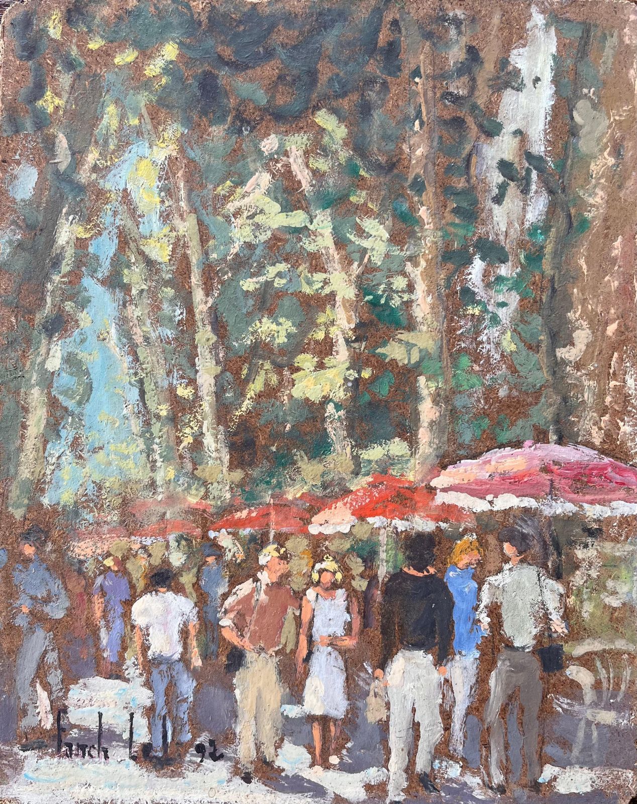 Fanch Lelimpressionist Promenade Scene With Red Parasols In Aix En Provence1992