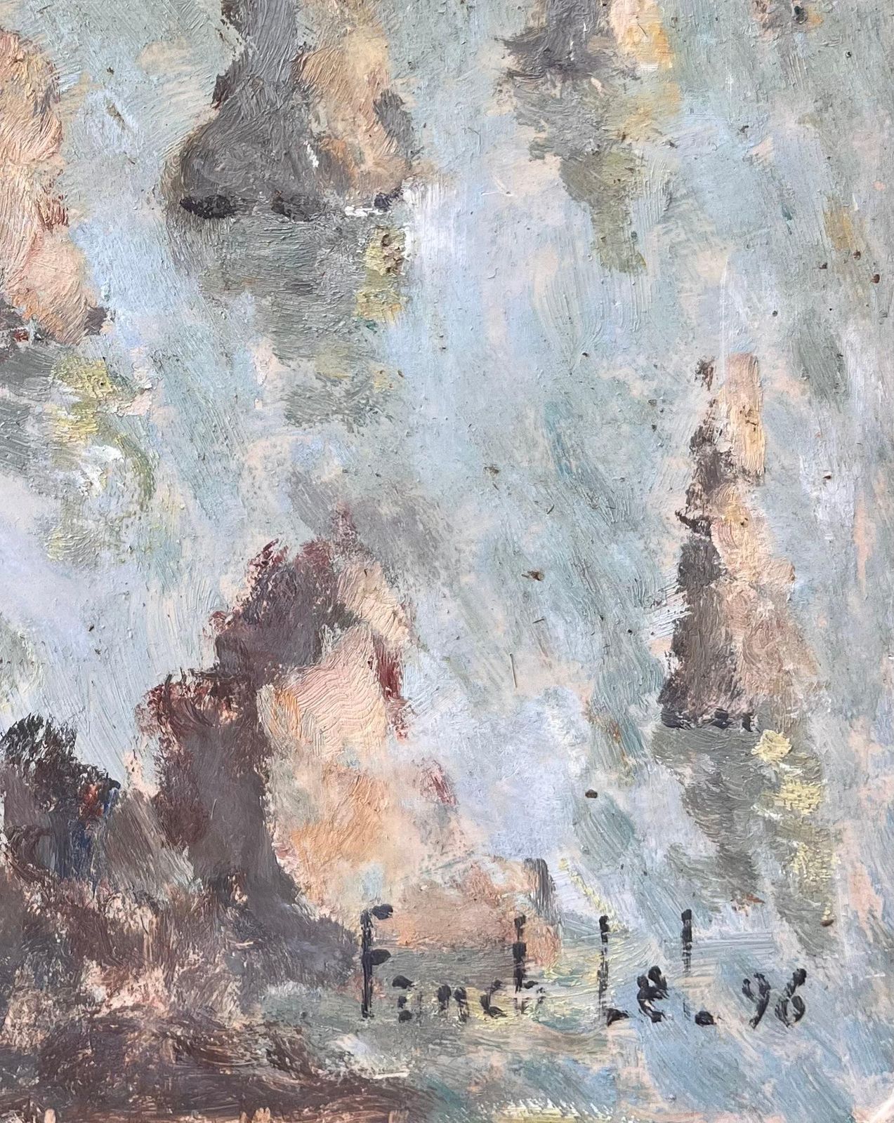 Fanch Lelfrench Impressionist Oil Painting Of French Seascape With Gulls And Sea Stacks1996 photo for sale