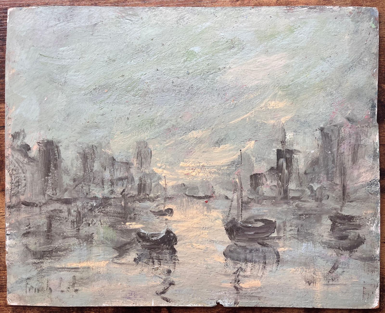 Fanch Lelmoody Monochrome Harbor Scene With Reflections And Fishing Boats photo furniture