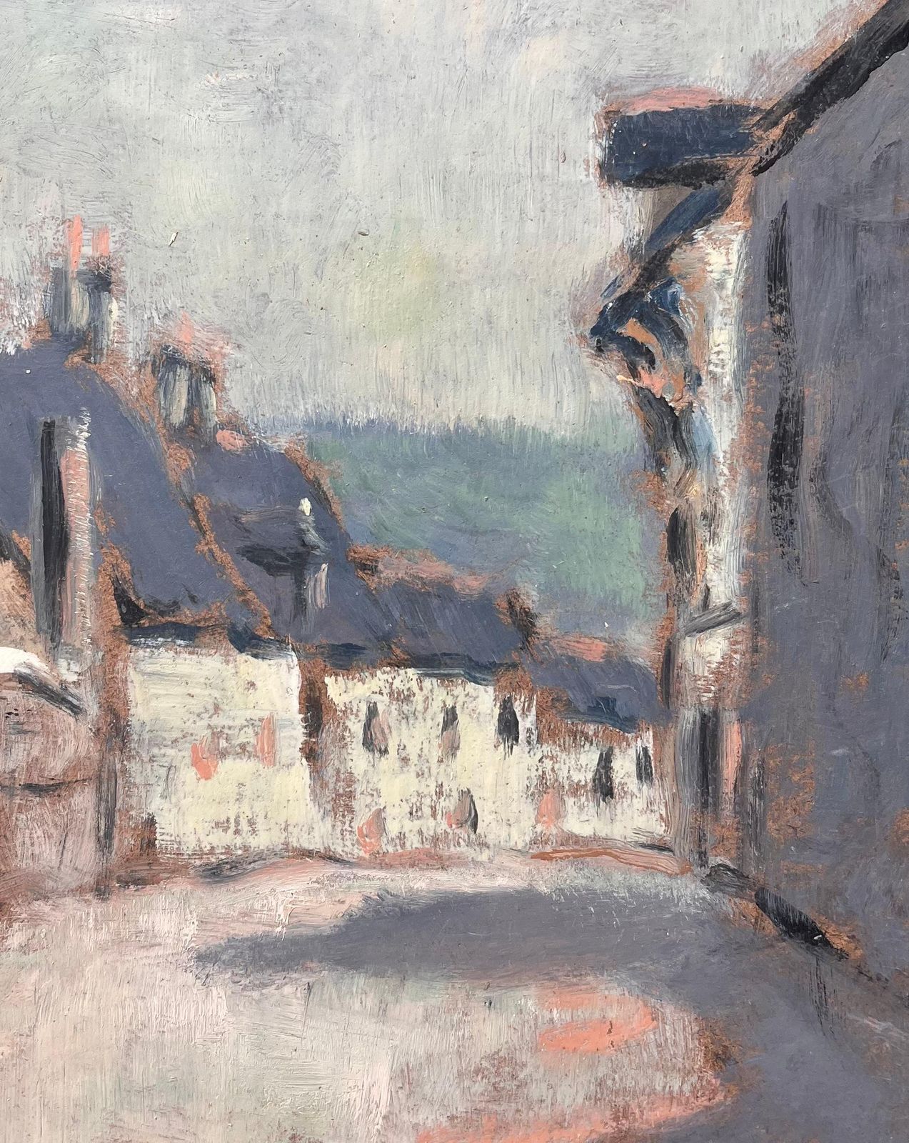 Fanch Lelimpressionist Muted Street Scene With Pale Yellow Stone Houses And Slate Roofs photo buy