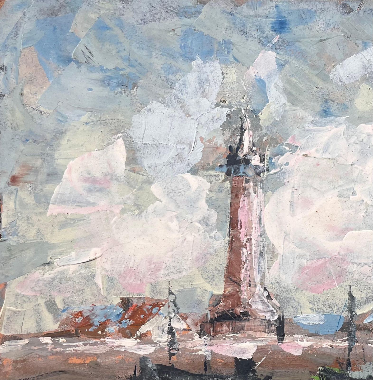 Fanch Lelfrench Impressionist Harbour Scene With Lighthouse Boats And Reflections photo for sale