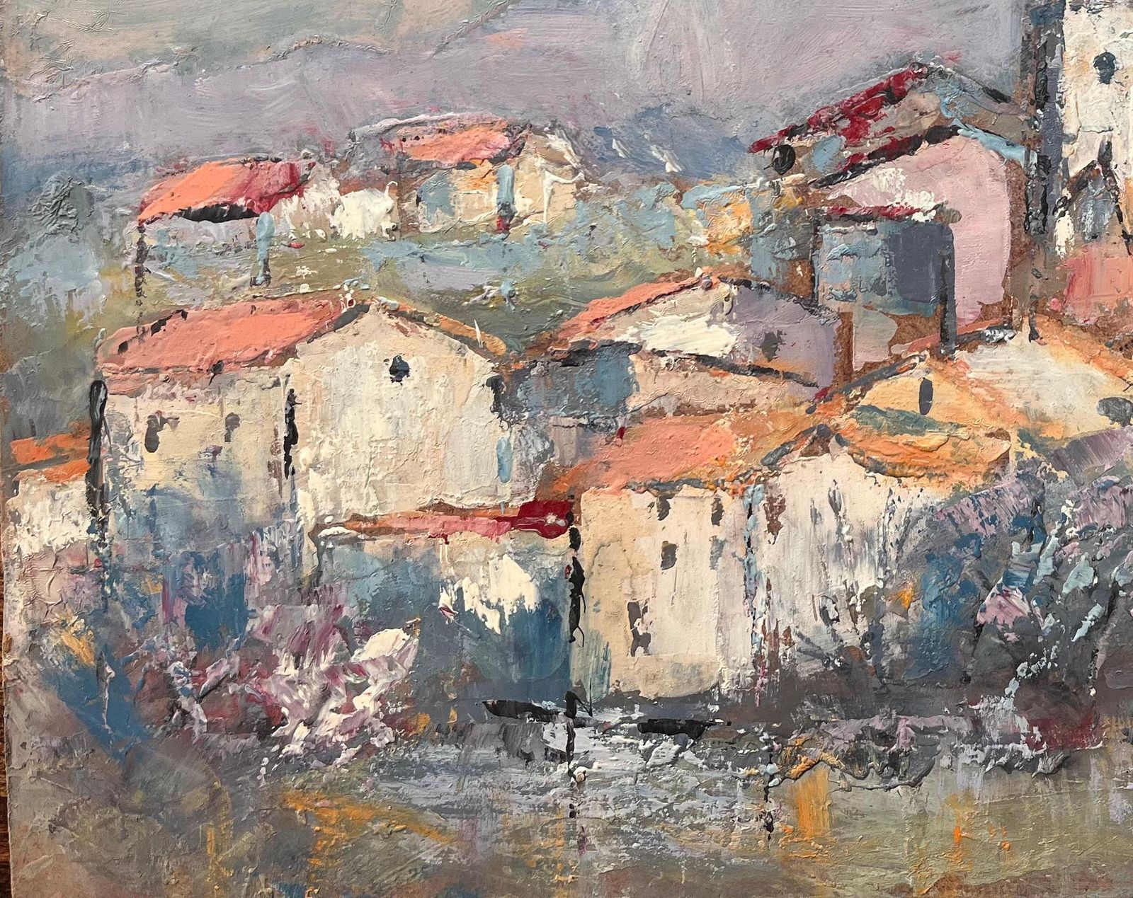 Fanch Lelfrench Impressionist Mountain Village With Church Tower And Red Tiled Roofs photo for sale