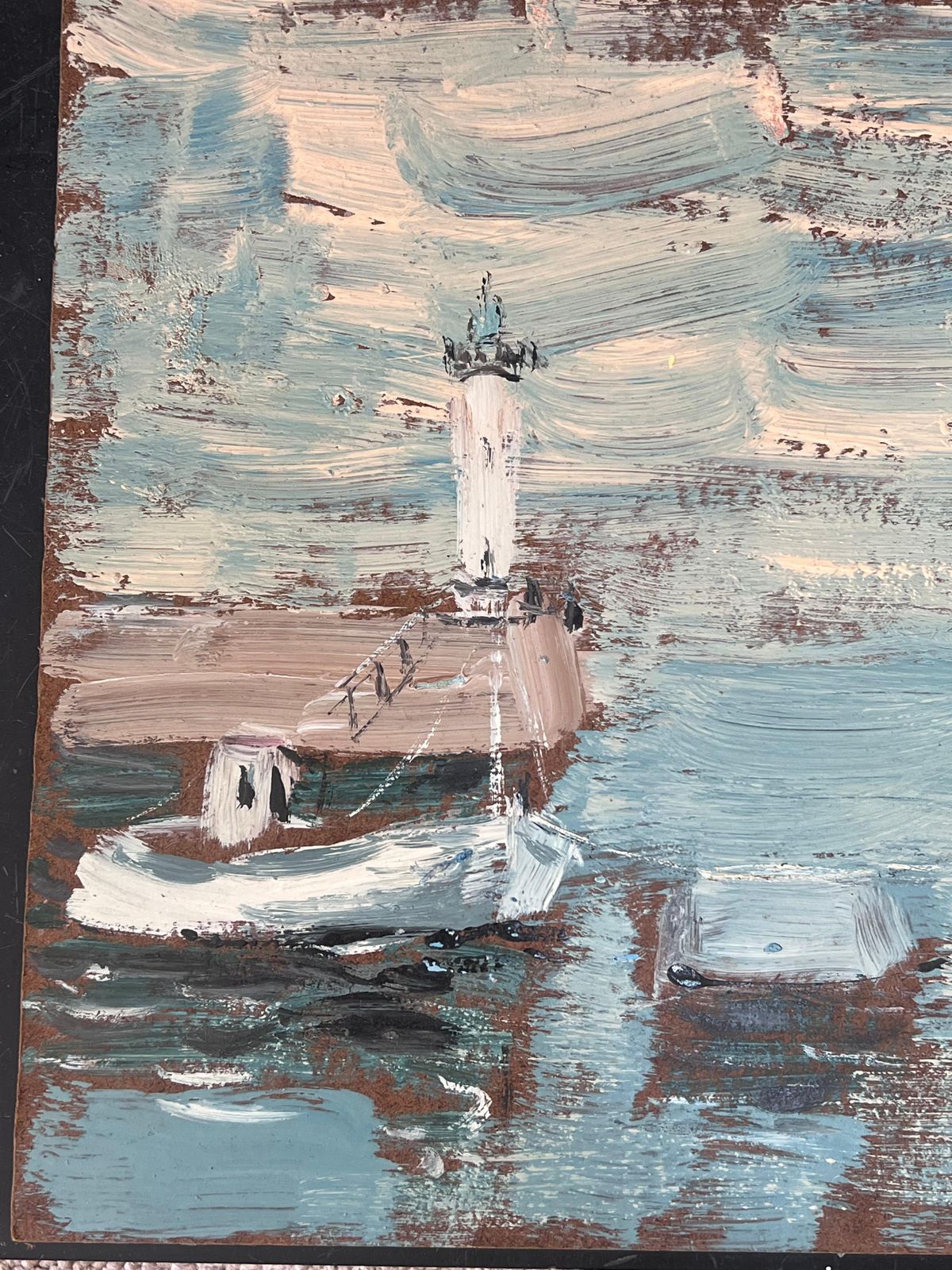Fanch Lelboats Docked At Lighthouse Bay In The Blue Sea French Landscape Oil Painting19th Century photo Art