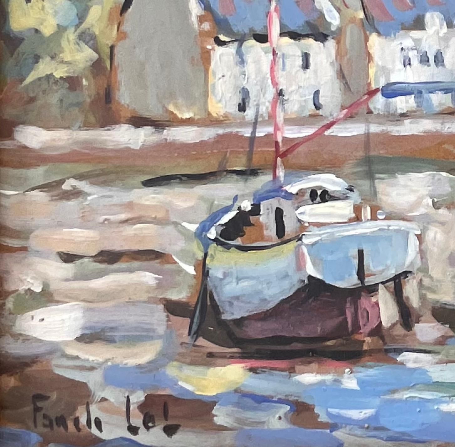 Fanch Lellow Tide Boats And Breton Houses In La Foret Fouesnant Coastal Scene2008 photo for sale