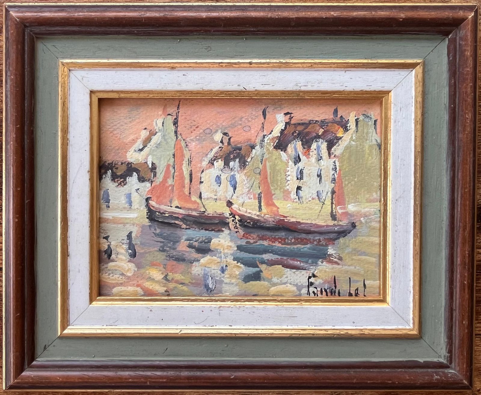 Fanch Lelimpressionist Sunset Harbour Scene With Sailboats And Reflections In France photo furniture