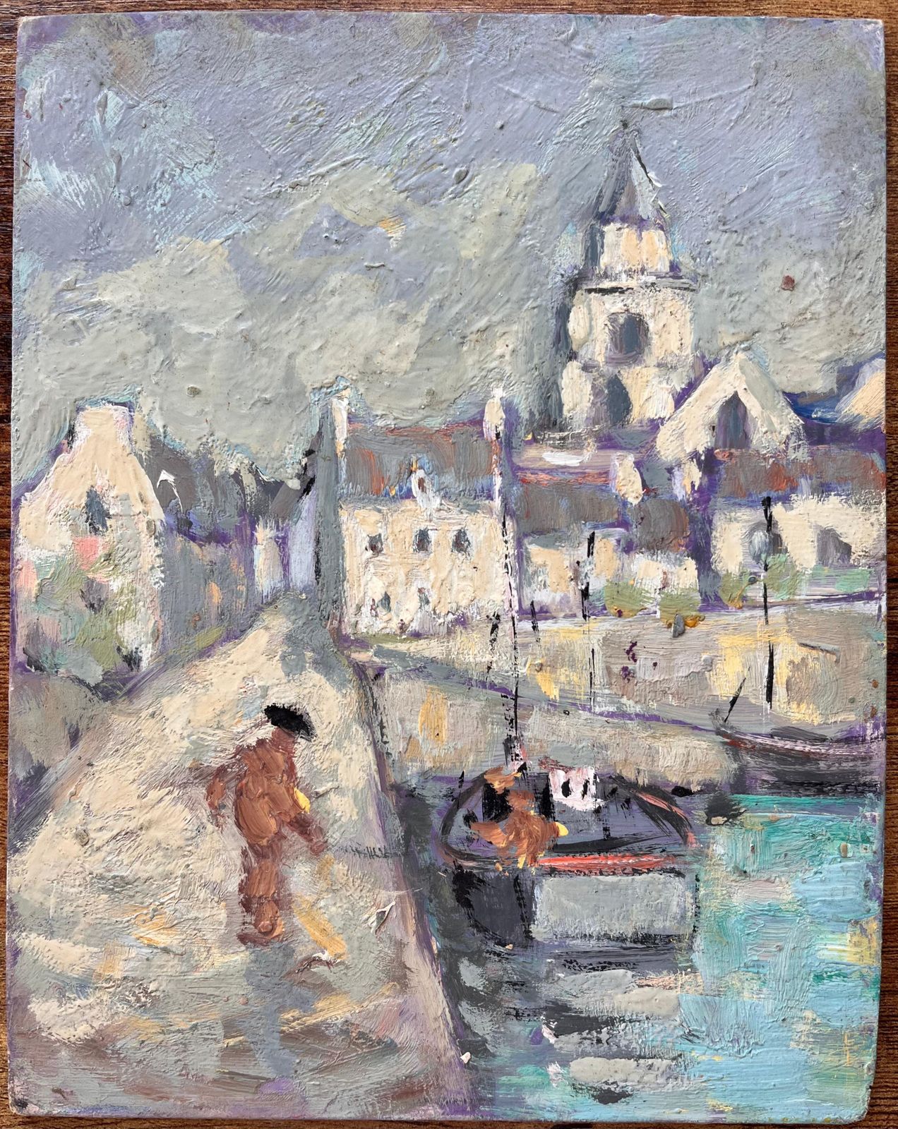 Fanch Lelimpressionist Coastal Town Scene With Church And Fishing Boat In Northern France photo furniture