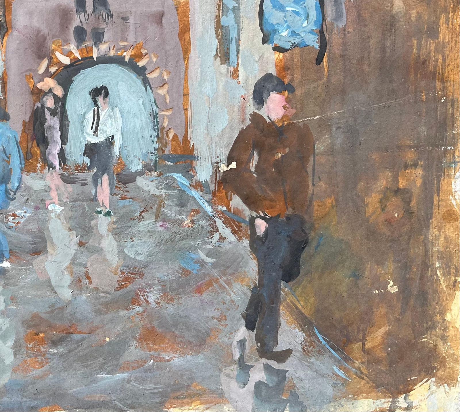 Fanch Lelmodern Impressionist Street Scene With Figures And Archway In A European Village photo for sale