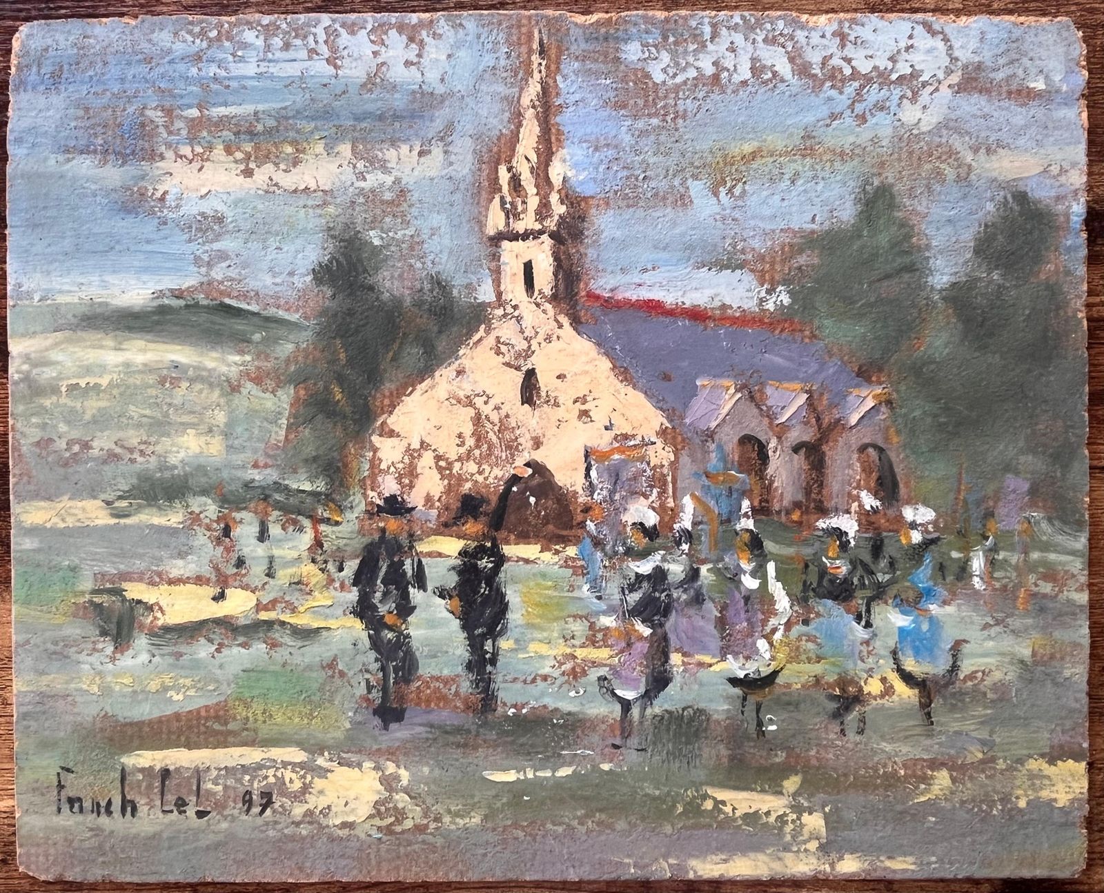 Fanch Lelbreton Village Church Scene With Traditional Procession In Folk Costume1997 photo furniture