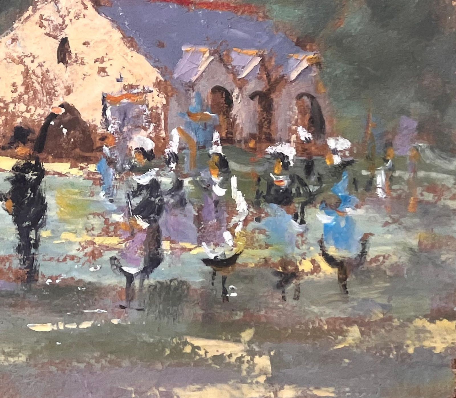 Fanch Lelbreton Village Church Scene With Traditional Procession In Folk Costume1997 photo for sale