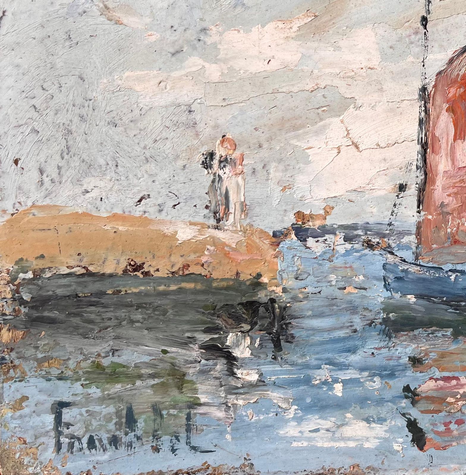 Fanch Lelfrench Impressionist Seascape With Red Sailed Boats And Lighthouse photo Art