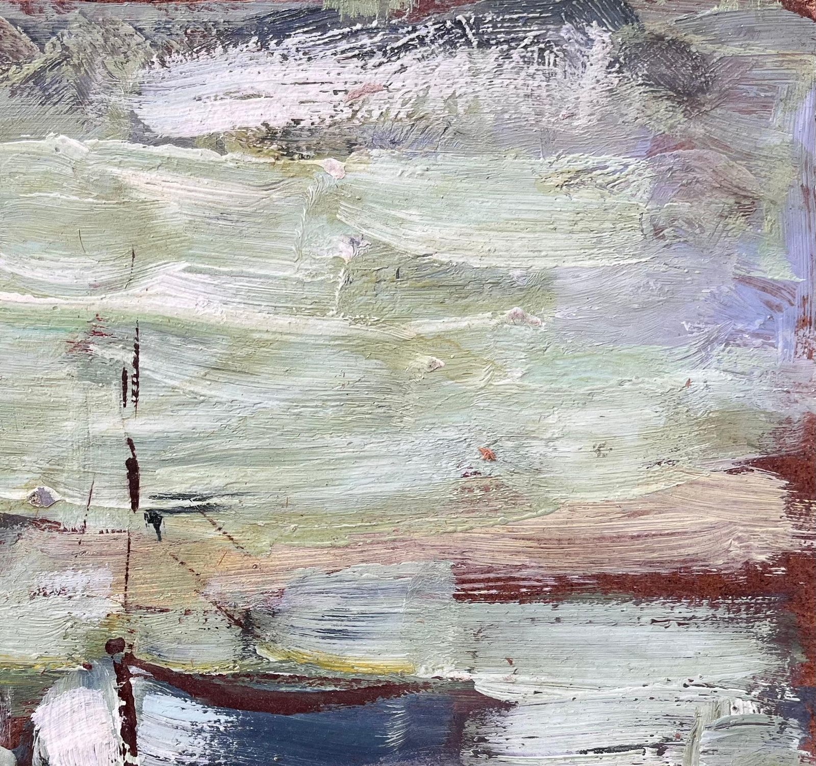 Fanch Lelimpressionist Coastal Scene With Two Small Boats On Green Reflective Water photo vinterior