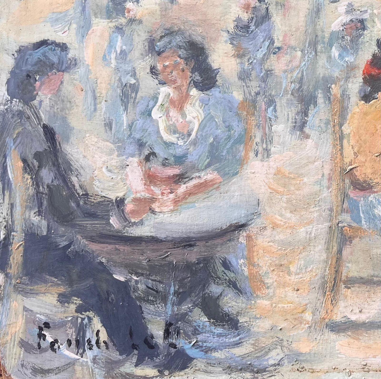 Fanch Lelimpressionist Outdoor Café Scene With Seated Figures And Dappled Light photo for sale