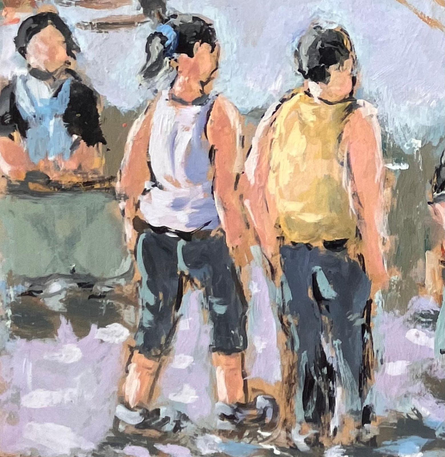 Fanch Lelimpressionist Market Scene In Dinard With Figures And Striped Parasols2009 photo for sale