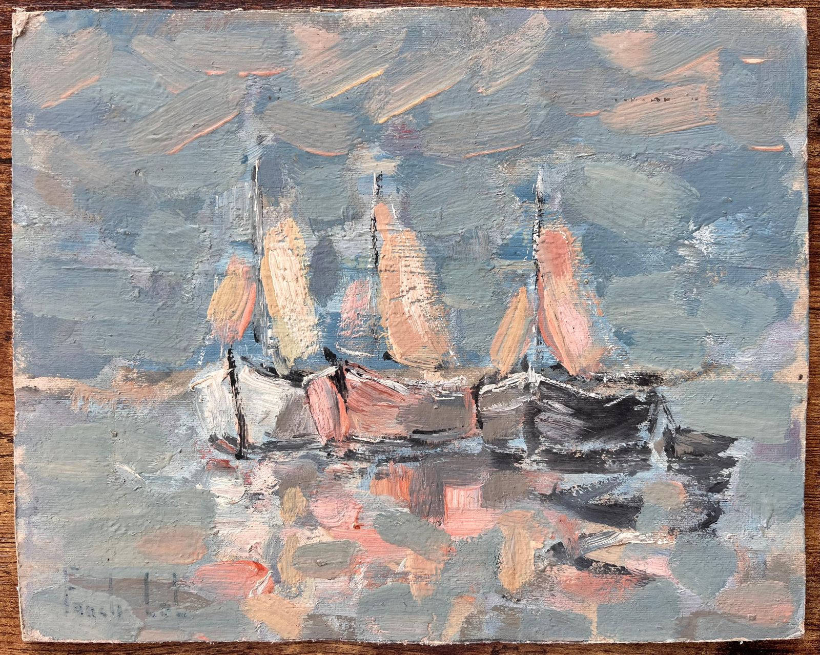 Fanch Lelimpressionist Fleet Of Sailboats With Reflections In A Blue And Pink Palette photo furniture