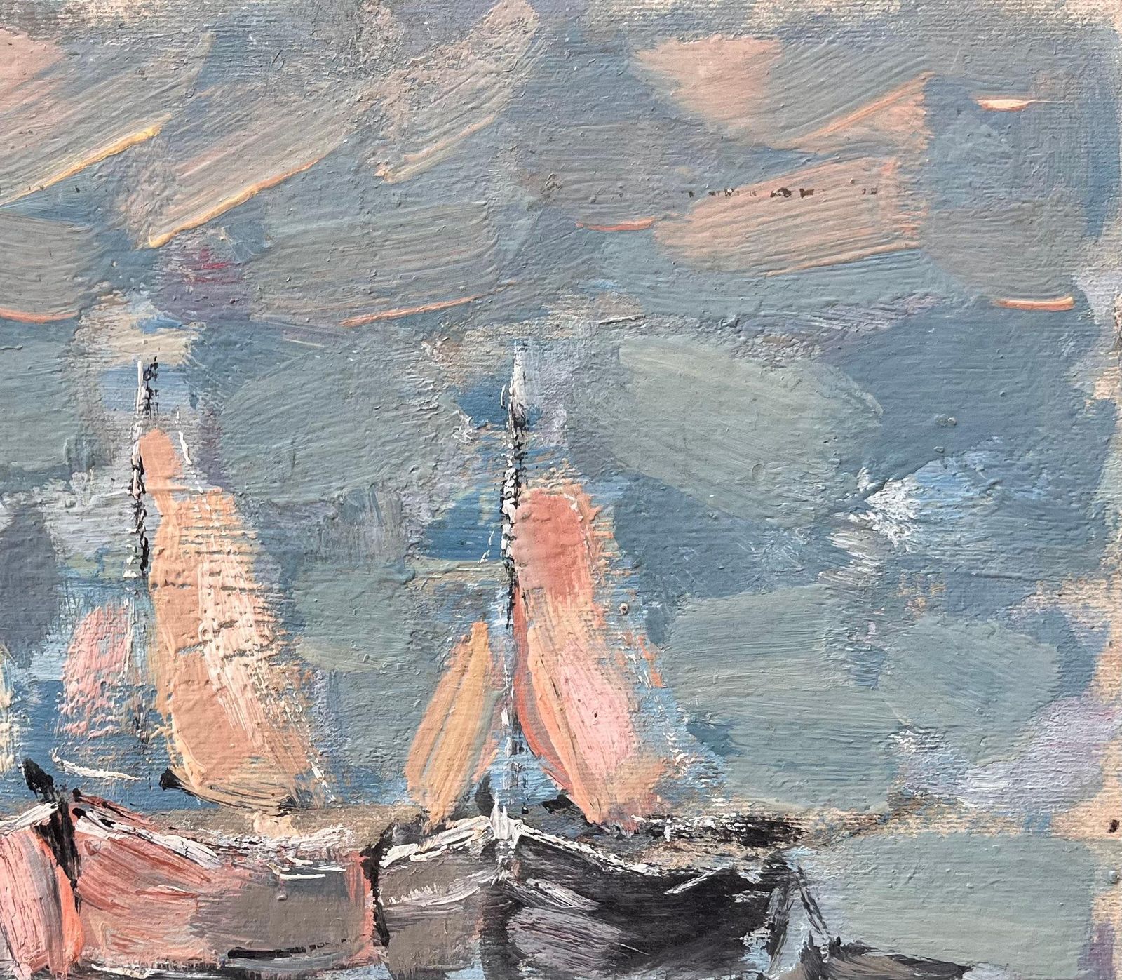 Fanch Lelimpressionist Fleet Of Sailboats With Reflections In A Blue And Pink Palette photo vinterior