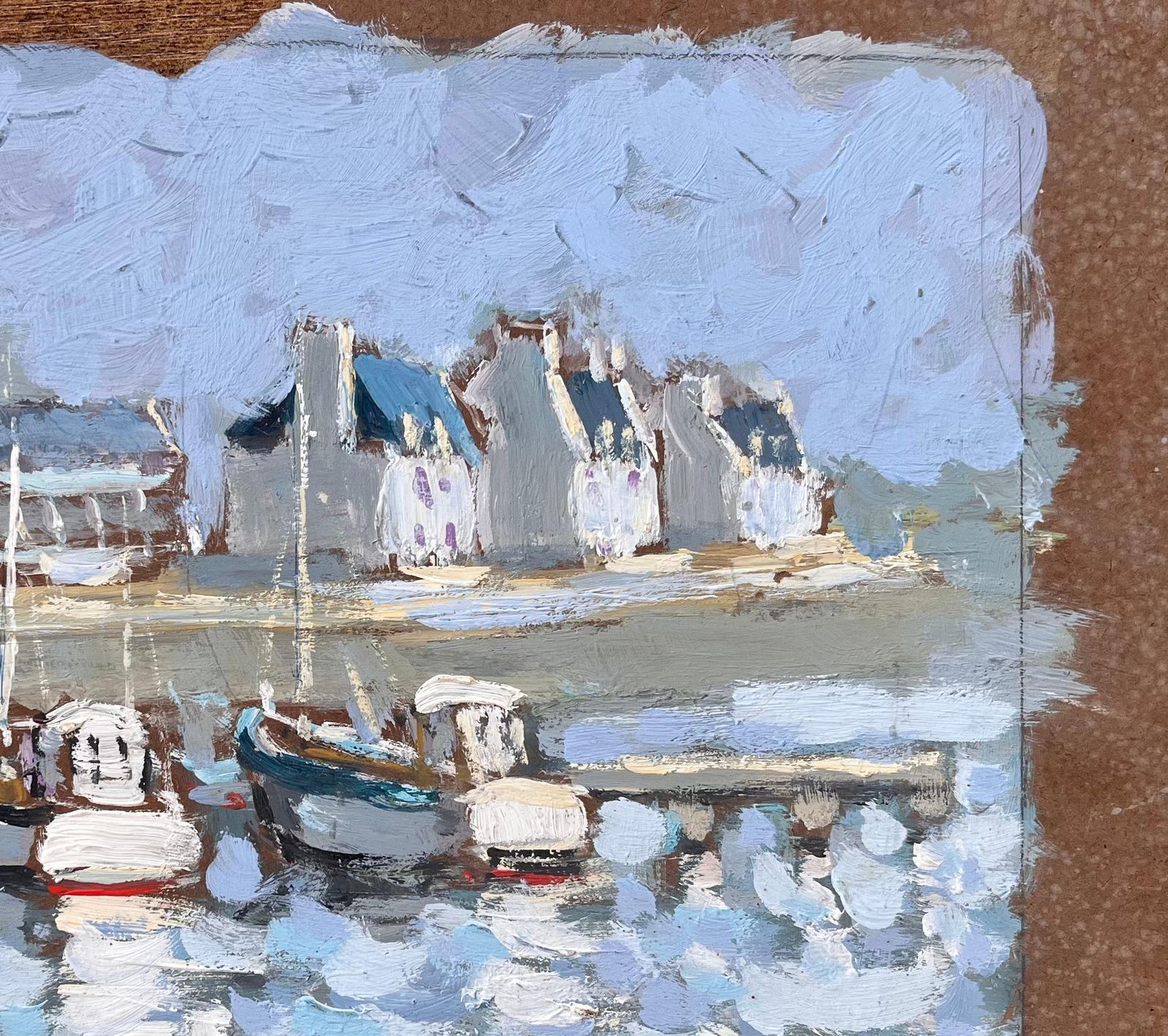 Fanch Lelaudierne French Impressionist Painting Of Boats And Harbour Reflections1999 photo vinterior
