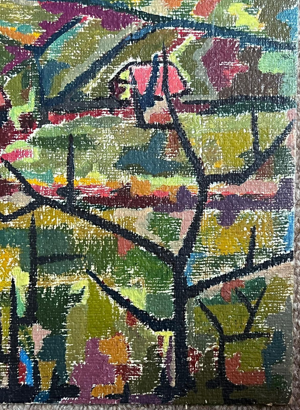 Raymond Guidotfrench Modernist 1960's Oil Painting Cubist Village Landscape photo Art