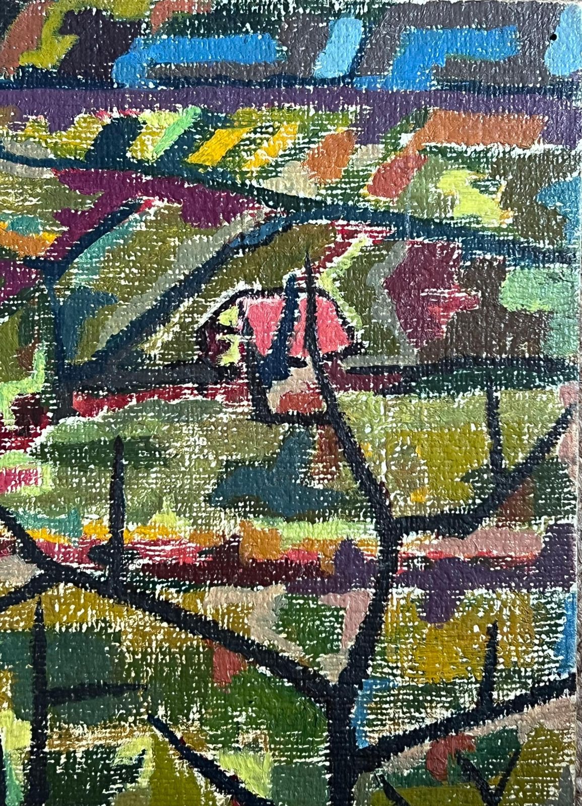 Raymond Guidotfrench Modernist 1960's Oil Painting Cubist Village Landscape photo 785.0