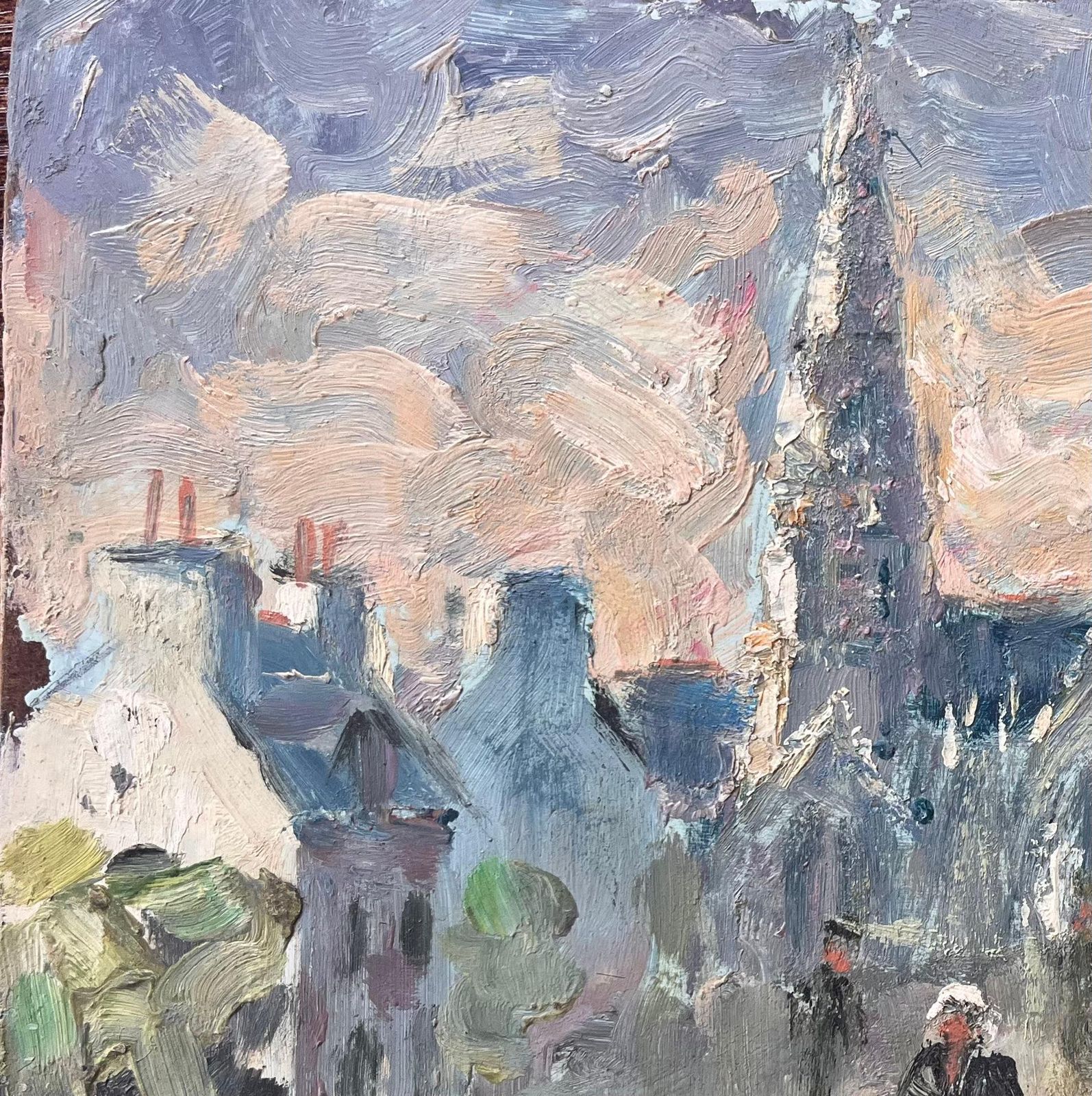 Fanch Lelst. Grawi French Impressionist Painting Of Village Street And Cathedral photo Art
