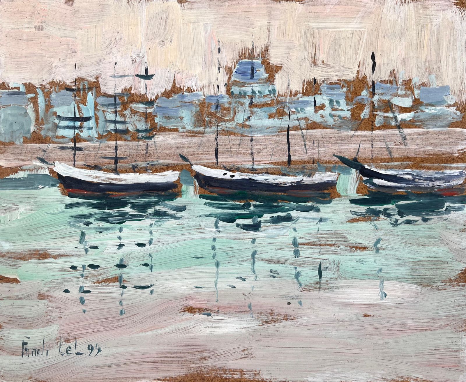 Fanch Lelvutien à St Malo French Coastal Painting Of Moored Boats By Fanch Lel1999