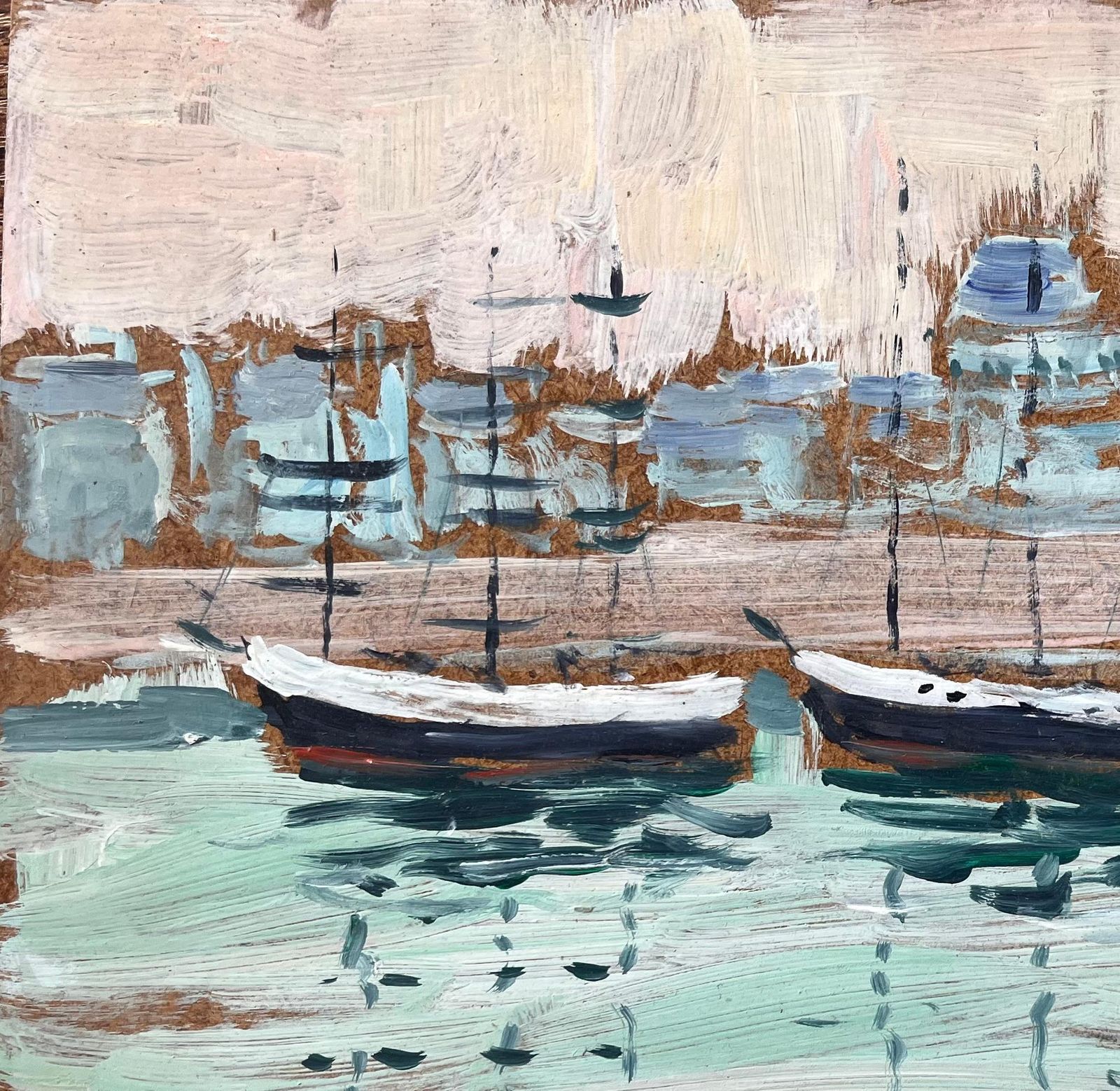 Fanch Lelvutien à St Malo French Coastal Painting Of Moored Boats By Fanch Lel1999 photo for sale