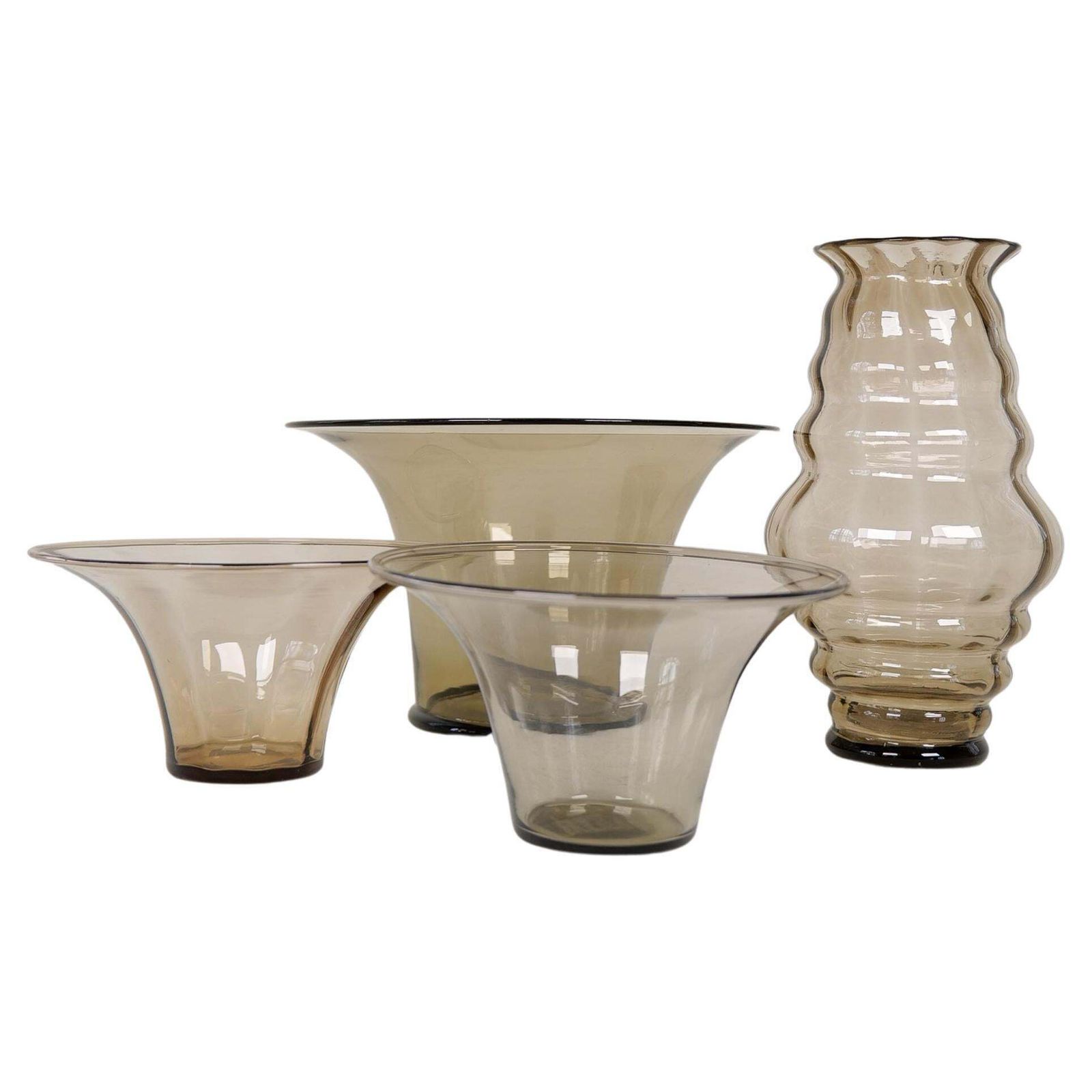 Art Deco / Swedish Grace Set Of 4 Glass Vessels Simon Gate Orrefors Sweden 1920s