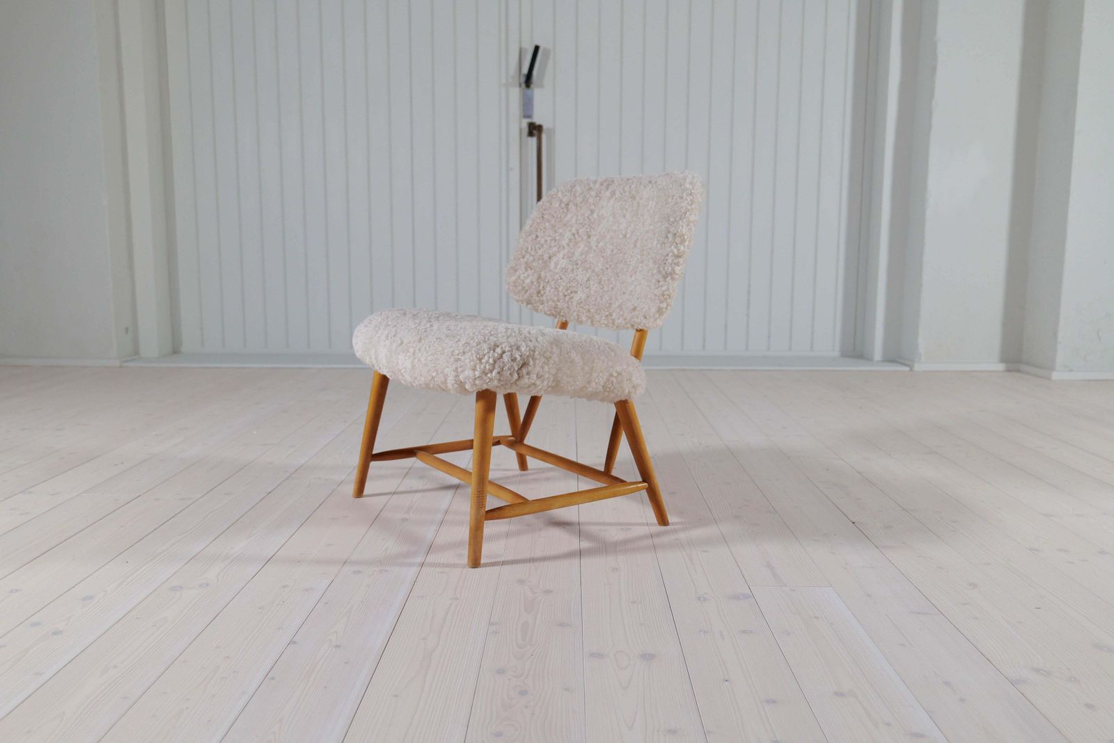 Midcentury Modern "Teve" Chair In Sheepskin/Shearling Alf Svensson, Sweden, 1955 photo vintage