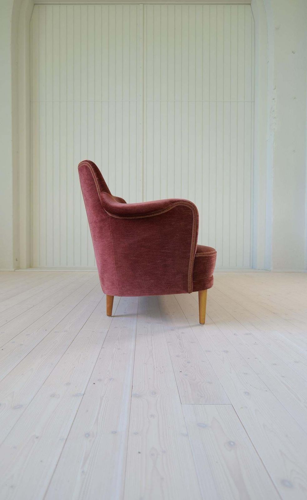 photo for sale Midcentury Modern Rare Carl Malmsten Velvet "Samsas" Sofa Sweden, 1960s