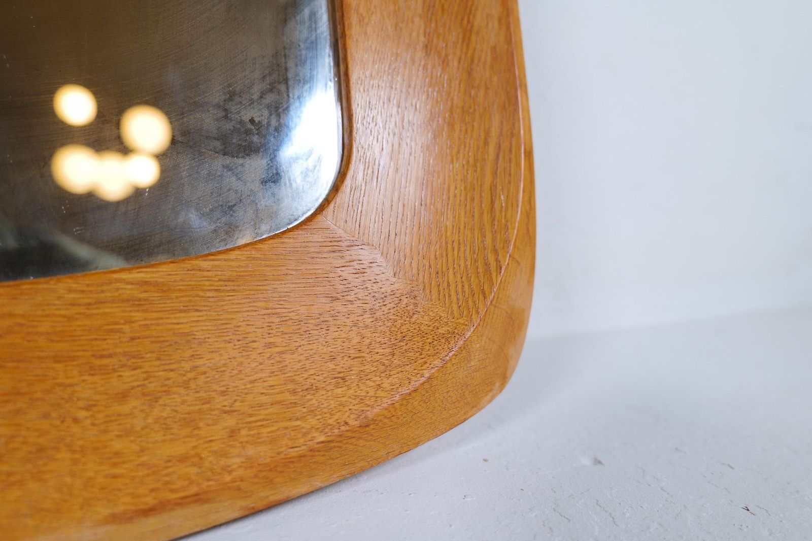 Midcentury Modern Sculptural Wall Mirror, Oak, Crystal Glass, Glas & Trä, 1960s photo vinterior