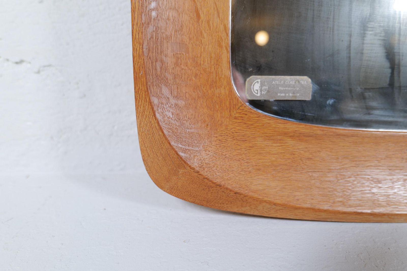 photo buy Midcentury Modern Sculptural Wall Mirror, Oak, Crystal Glass, Glas & Trä, 1960s