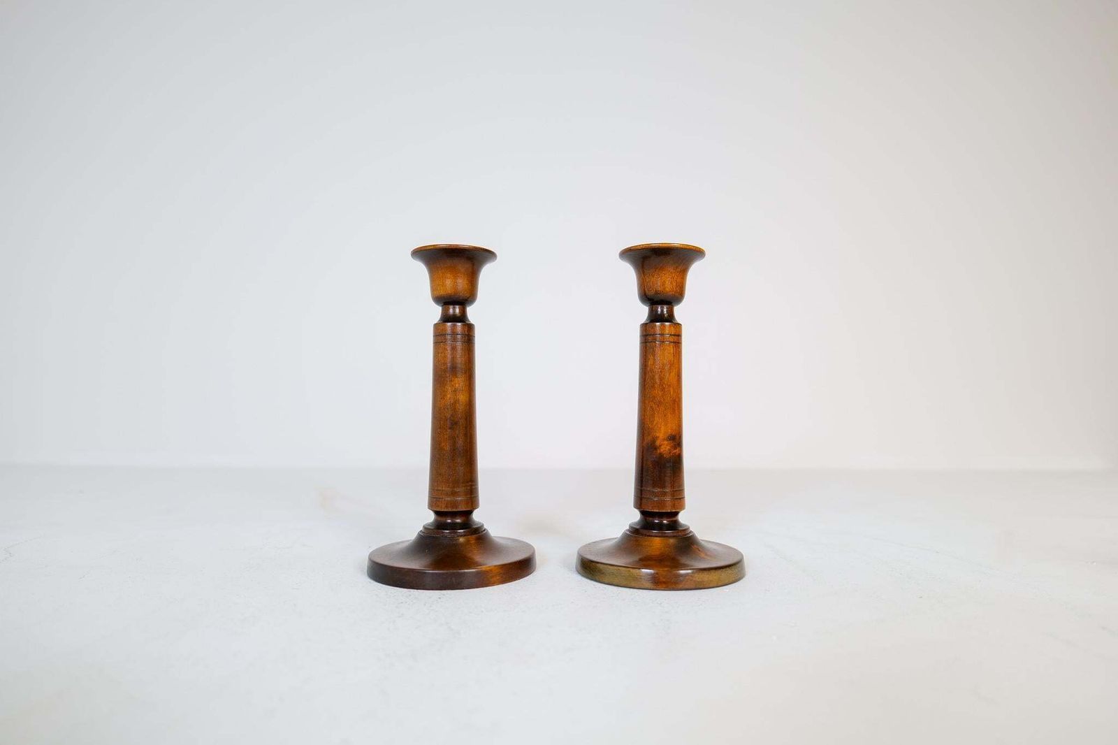 Midcentury Set Of 4 Candlesticks In Birch Carl Malmsten Sweden 1960s photo vinterior