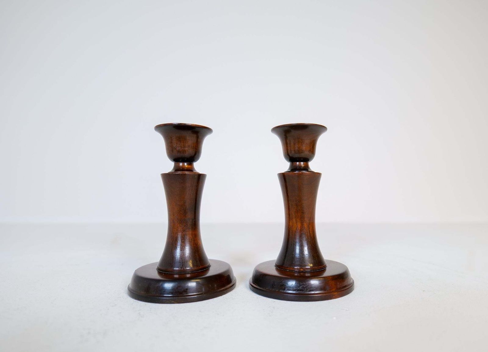 Midcentury Set Of 4 Candlesticks In Birch Carl Malmsten Sweden 1960s photo vintage