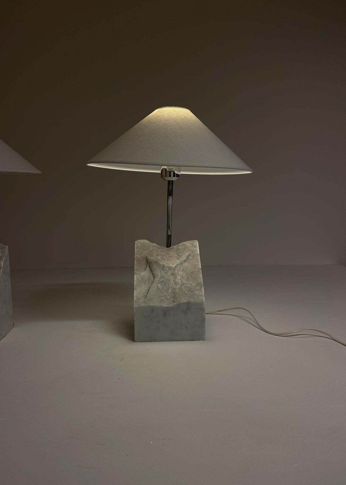 photo for sale Mid Century Pair Of Bergboms Marble And Steel Table Lamps, 1970s, Sweden