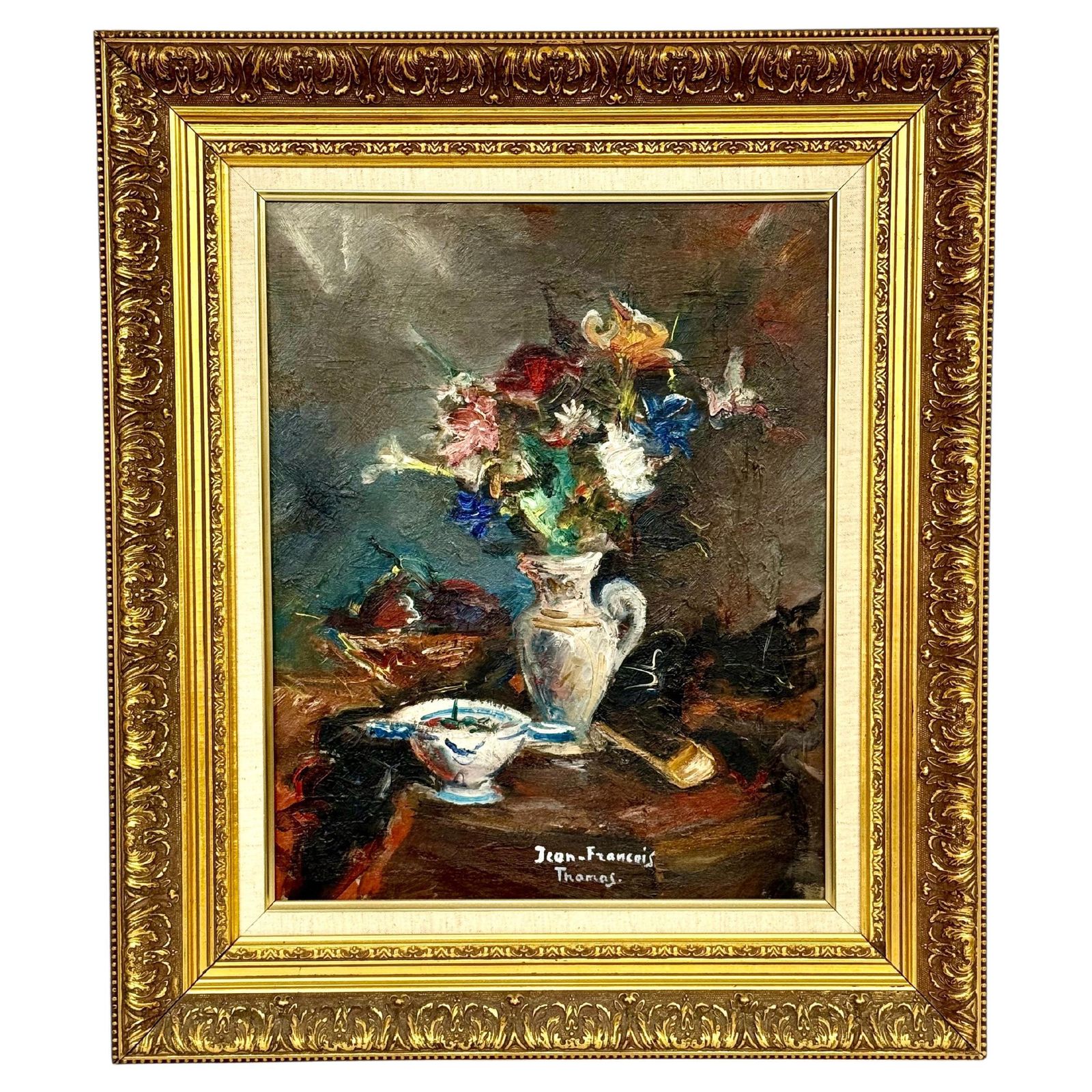 Vibrant Floral Still Life With Porcelain Bowl By Jean François Thomas