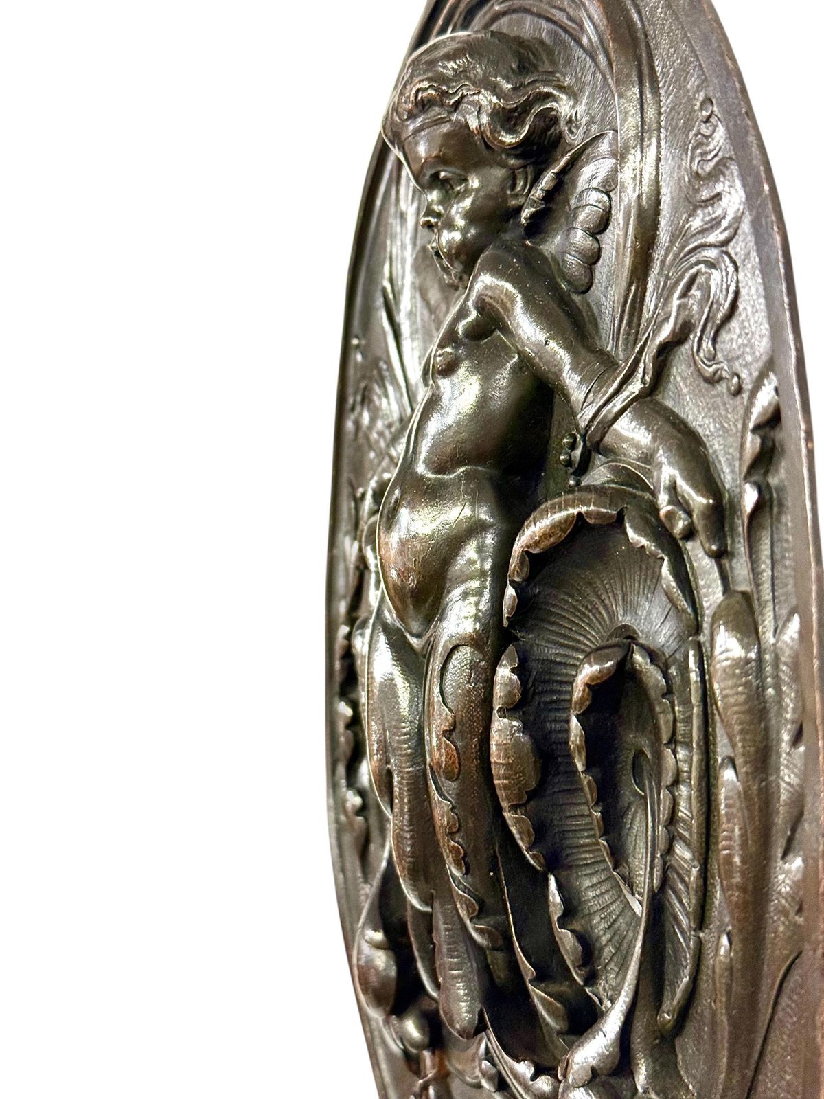 photo furniture 19th Century French Bronze Plaque With Winged Putto And Acanthus
