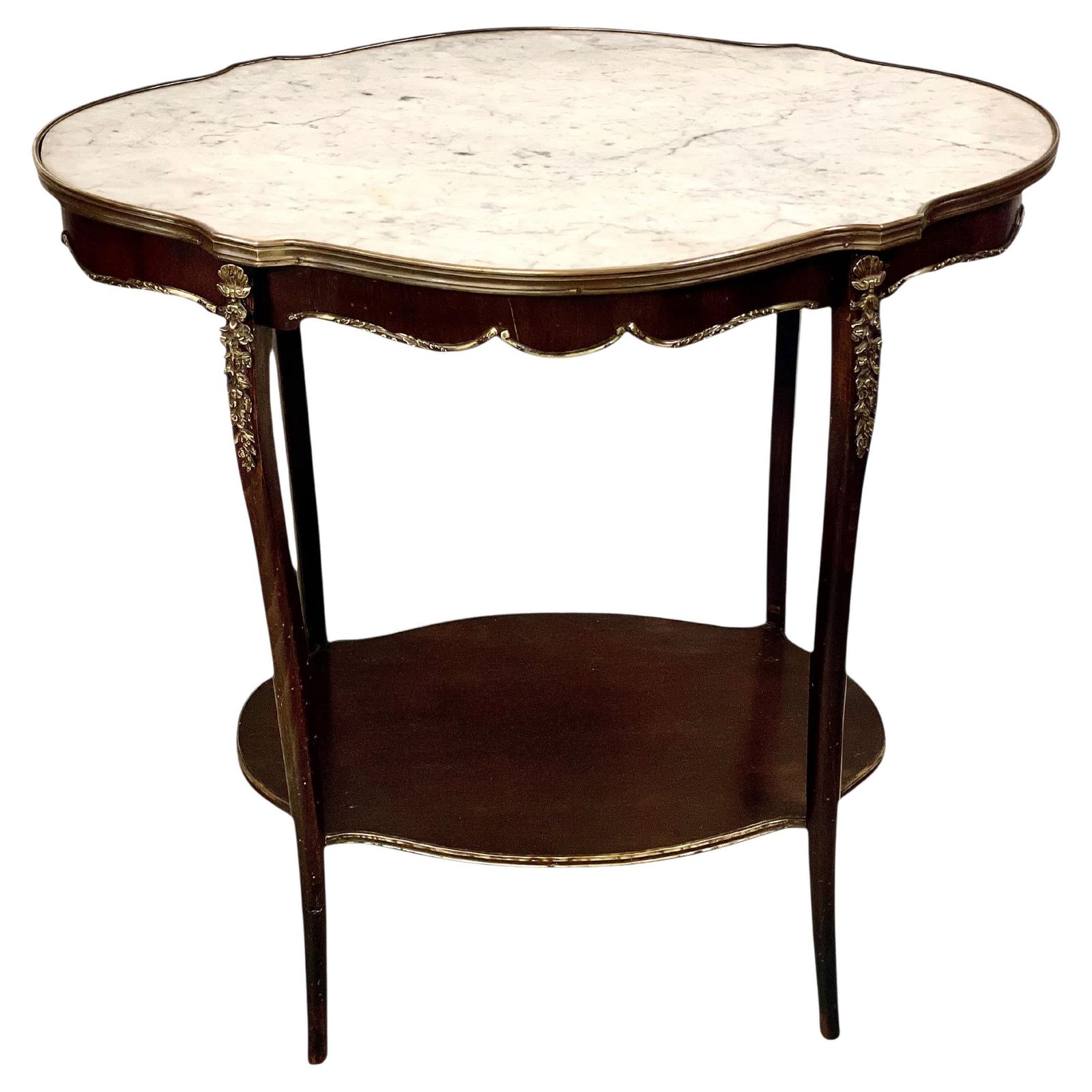 French Louis XV Style Center Table With Marble Top And Ormolu Mounts