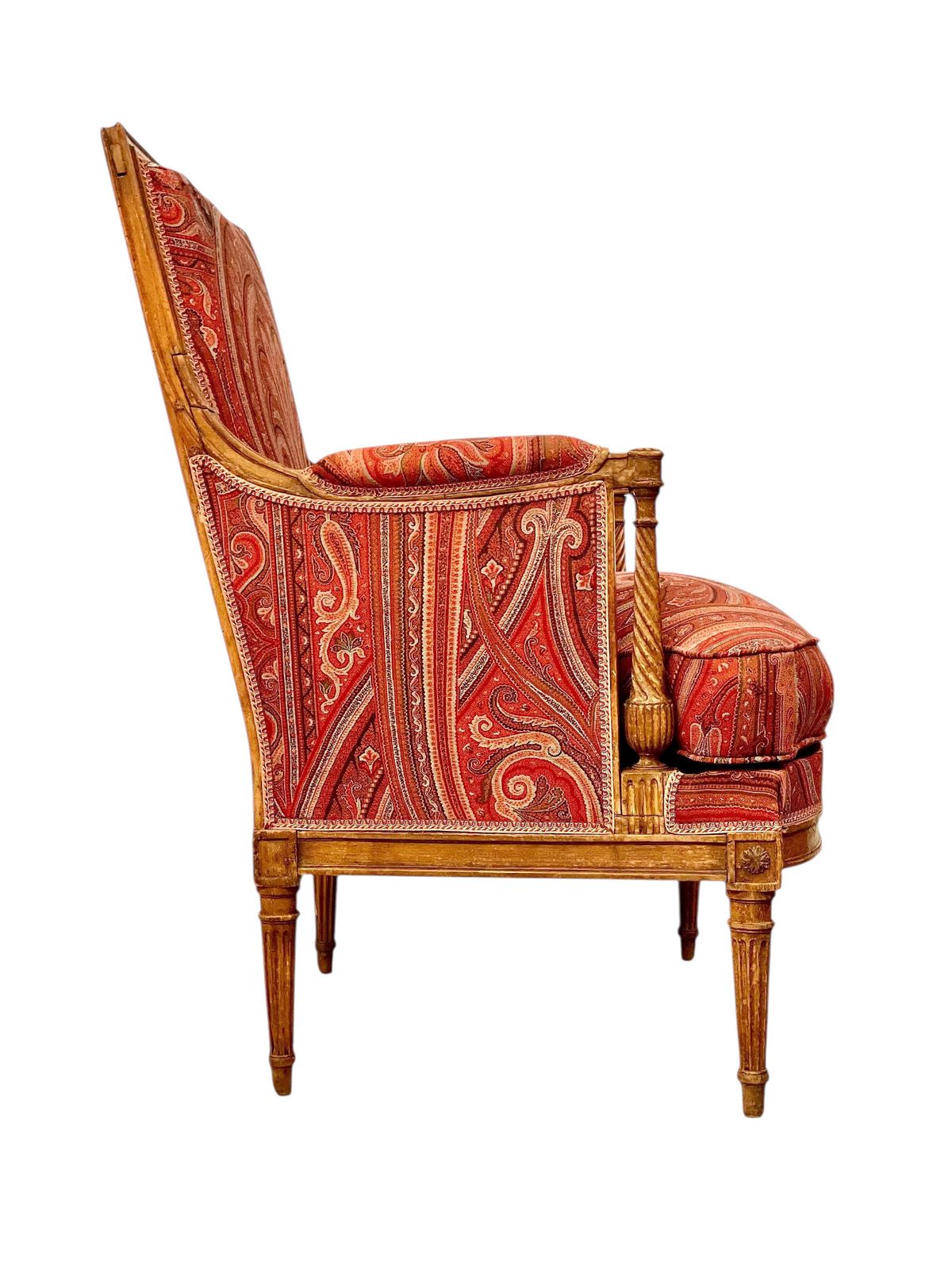 photo for sale 18th Century Directoire Bergère Chair With Paisley Upholstery