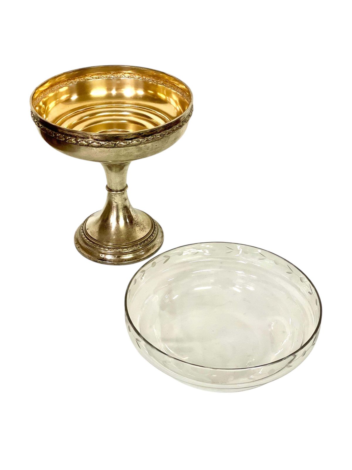 Silver Plated & Etched Crystal Footed Centerpiece Bowl, Circa 1880 photo vinterior