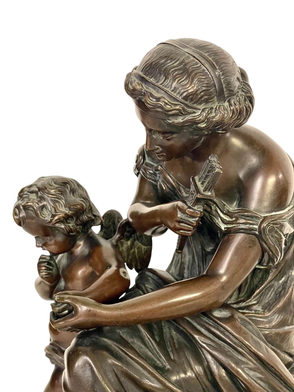19th Century Bronze Sculpture, Signed Aizelin, Goddess With Cupid photo Art